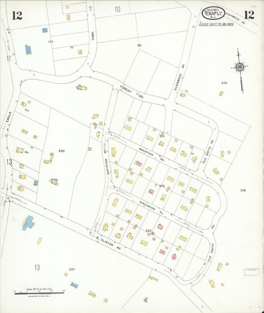 Sanborn Fire Insurance Map from Tenafly, Bergen County, New Jersey (1923), Sheet #0012 - Historic Sanborn Fire Insurance Map Print, vintage old map wall art, antique decor, genealogy gift, New Jersey New Jersey map