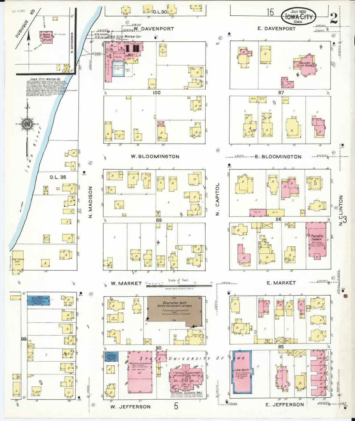 Sanborn Fire Insurance Map from Iowa City, Johnson County, Iowa (1920), Sheet #0002 - Historic Sanborn Fire Insurance Map Print