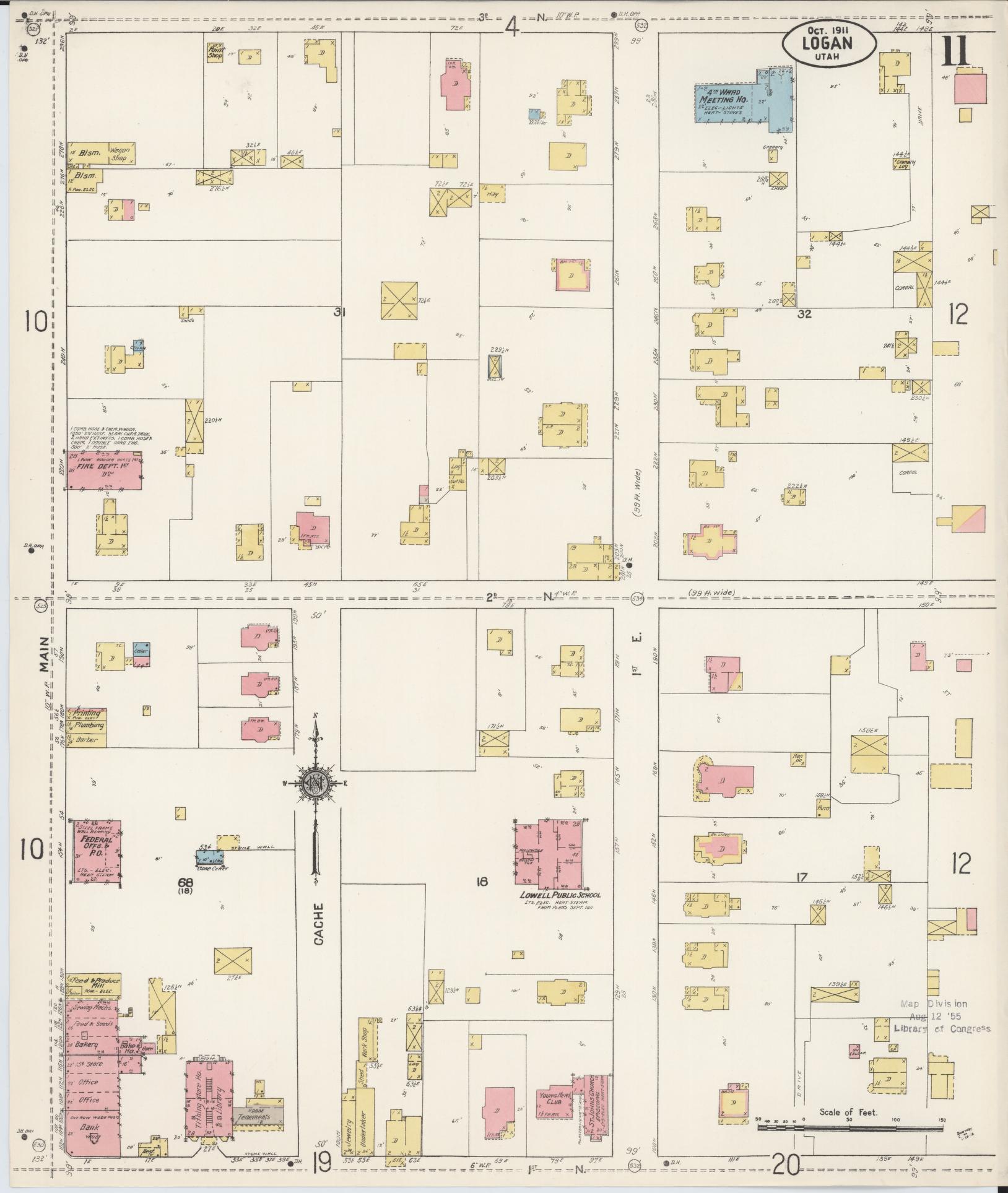 Sanborn Fire Insurance Map from Logan, Cache County, Utah (1911), Sheet #0011 - Complete Map Set gallery image, historic Sanborn map, vintage wall art, Utah Utah