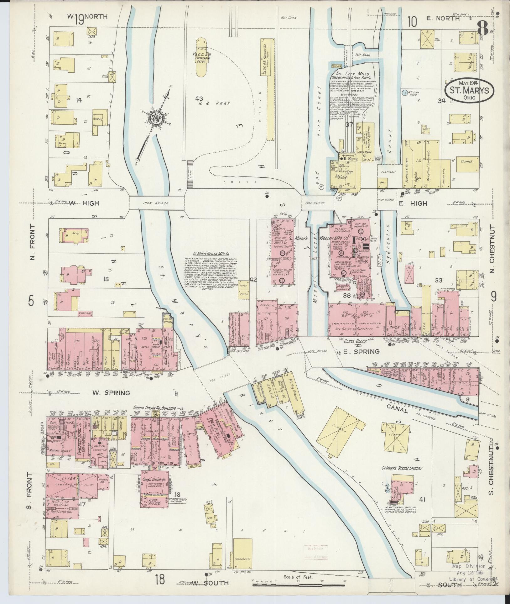 Sanborn Fire Insurance Map from Saint Marys, Auglaize County, Ohio (1914), Sheet #0008 - Complete Map Set gallery image, historic Sanborn map, vintage wall art, Ohio Ohio
