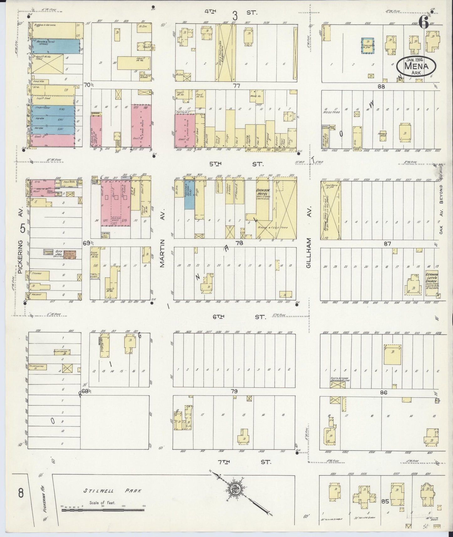 Sanborn Fire Insurance Map from Mena, Polk County, Arkansas (1914), Sheet #0006 - Historic Sanborn Fire Insurance Map Print, vintage old map wall art, antique decor, genealogy gift, Arkansas Arkansas map