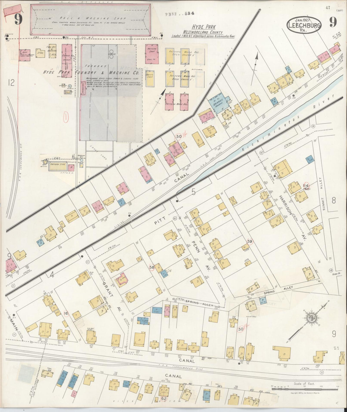 Sanborn Fire Insurance Map from Leechburg, Armstrong County, Pennsylvania (1943), Sheet #0009 - Complete Map Set gallery image, historic Sanborn map, vintage wall art, Pennsylvania Pennsylvania