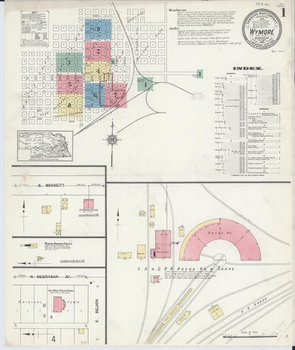 Sanborn Fire Insurance Map from Wymore, Gage County, Nebraska (1912), Sheet #0001 - Complete Map Set gallery image, historic Sanborn map, vintage wall art, Nebraska Nebraska