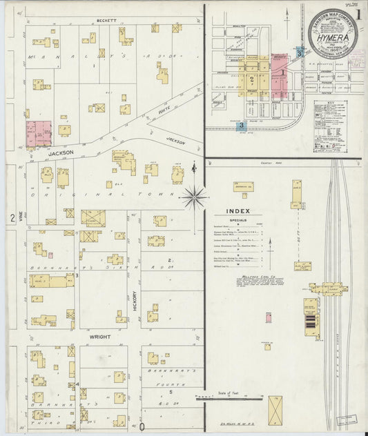 Sanborn Fire Insurance Map from Hymera, Sullivan County, Indiana (1904), Sheet #0001 - Historic Sanborn Fire Insurance Map Print, vintage old map wall art, antique decor, genealogy gift, Indiana Indiana map