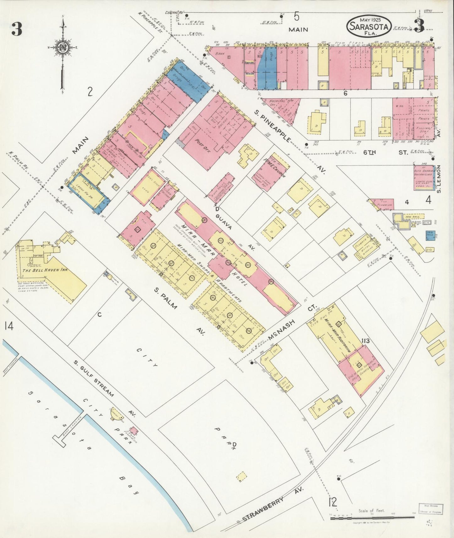 Sanborn Fire Insurance Map from Sarasota, Sarasota County, Florida (1925), Sheet #0003 - Complete Map Set gallery image, historic Sanborn map, vintage wall art, Florida Florida