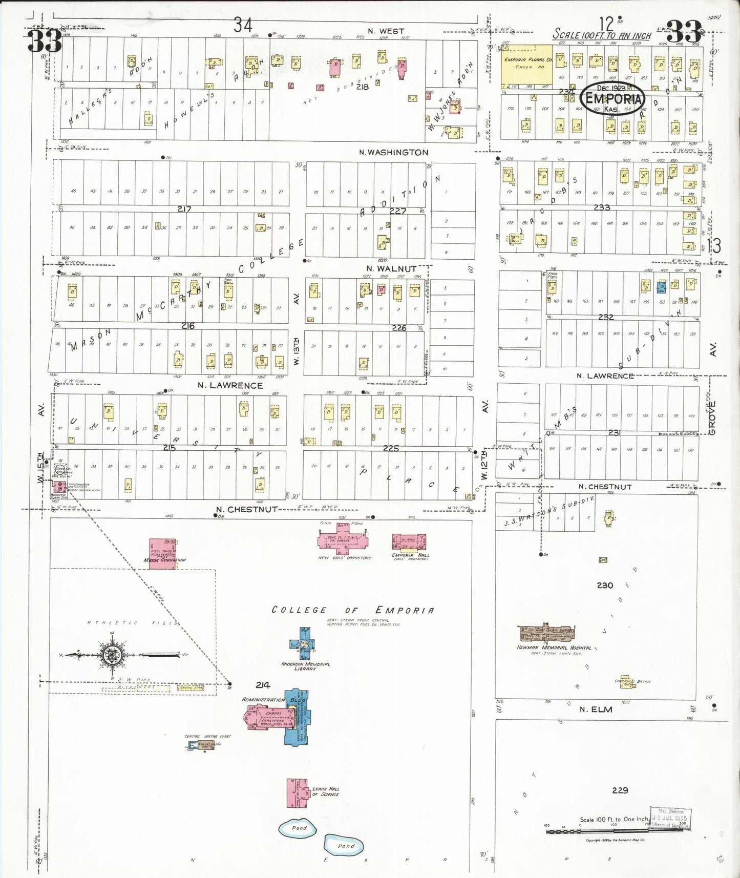 Sanborn Fire Insurance Map from Emporia, Lyon County, Kansas (1923), Sheet #0033 - Complete Map Set gallery image, historic Sanborn map, vintage wall art, Kansas Kansas