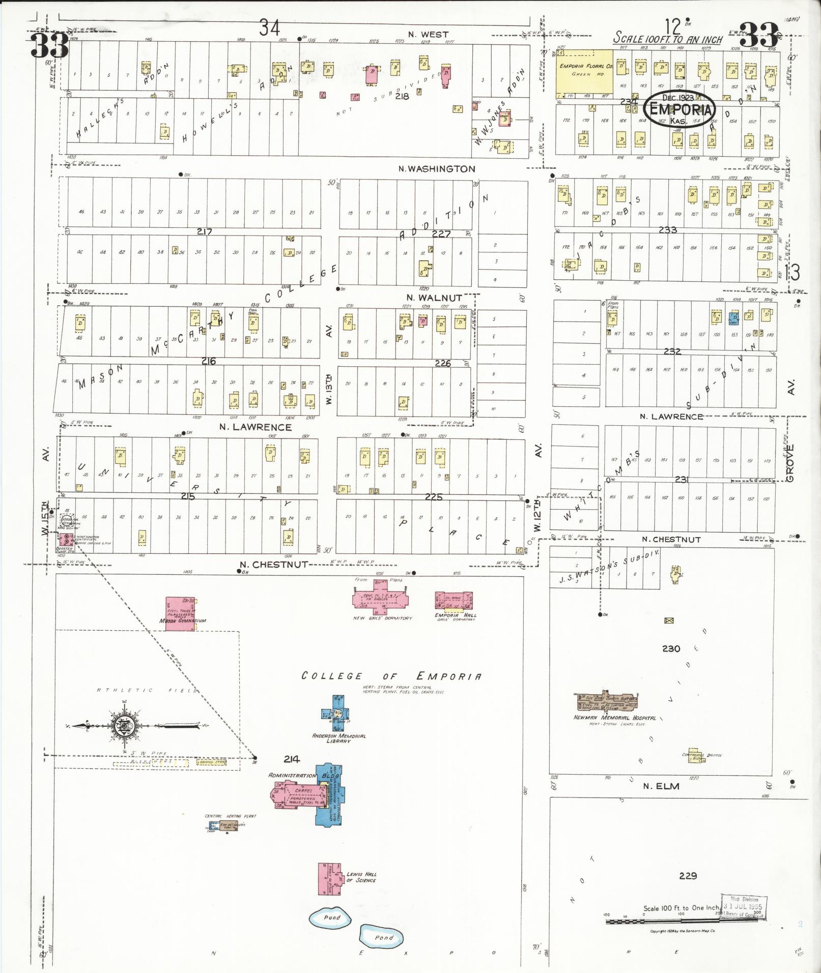 Sanborn Fire Insurance Map from Emporia, Lyon County, Kansas (1923), Sheet #0033 - Complete Map Set gallery image, historic Sanborn map, vintage wall art, Kansas Kansas