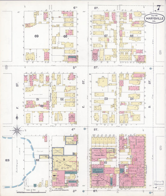 Sanborn Fire Insurance Map from Marysville, Yuba County, California (1895), Sheet #0007 - Historic Sanborn Fire Insurance Map Print, vintage old map wall art, antique decor, genealogy gift, California California map