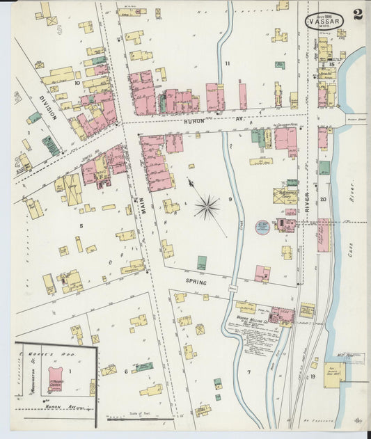 Sanborn Fire Insurance Map from Vassar, Tuscola County, Michigan (1895), Sheet #0002 - Historic Sanborn Fire Insurance Map Print, vintage old map wall art, antique decor, genealogy gift, Michigan Michigan map