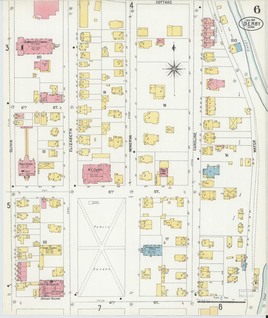 Sanborn Fire Insurance Map from Derby, New Haven County, Connecticut (1901), Sheet #0006 - Historic Sanborn Fire Insurance Map Print, vintage old map wall art, antique decor, genealogy gift, Connecticut Connecticut map