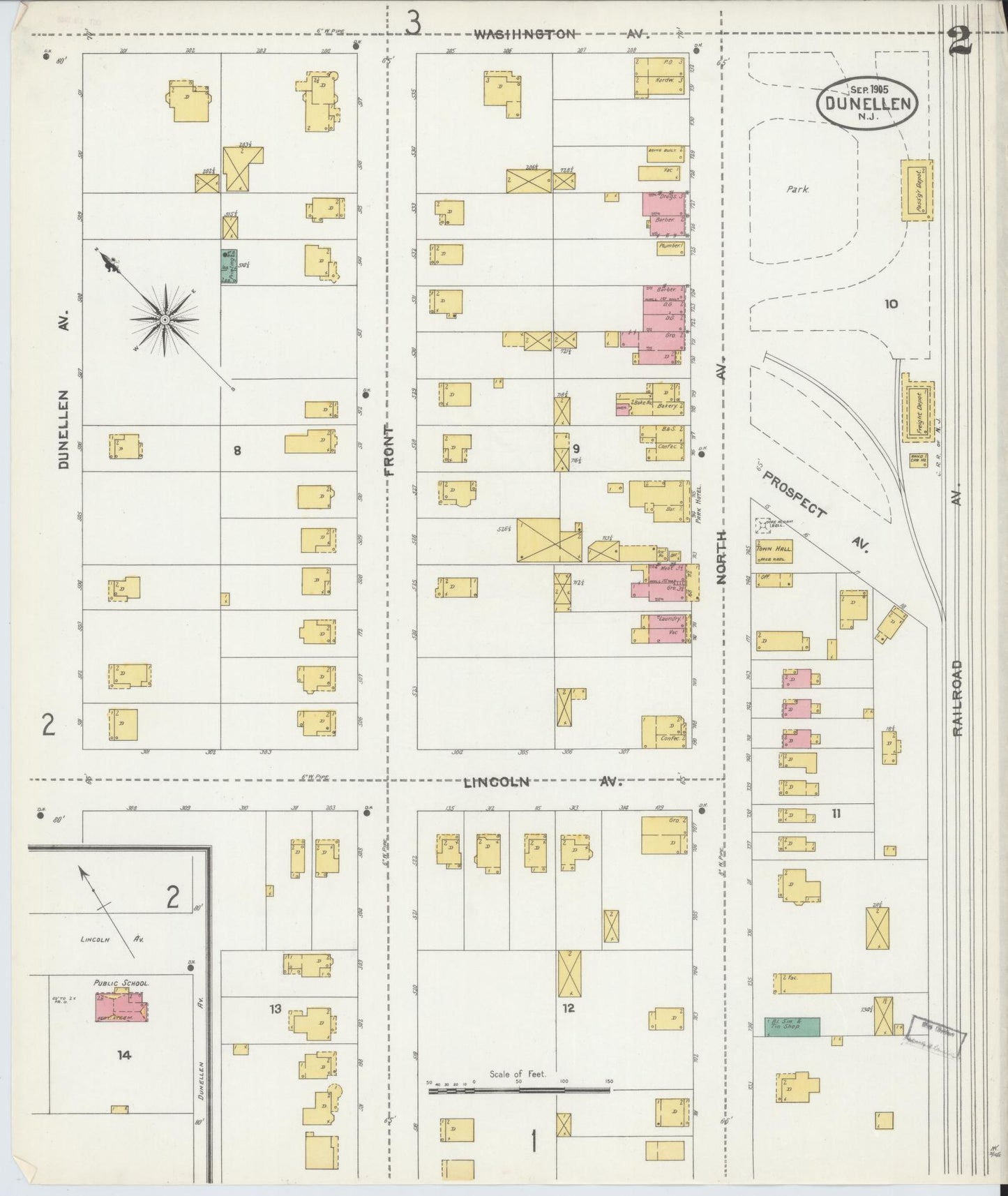 Sanborn Fire Insurance Map from Dunellen, Middlesex County, New Jersey (1905), Sheet #0002 - Historic Sanborn Fire Insurance Map Print, vintage old map wall art, antique decor, genealogy gift, New Jersey New Jersey map