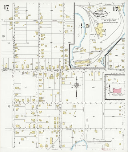 Sanborn Fire Insurance Map from Panama City, Bay County, Florida (1927), Sheet #0017 - Historic Sanborn Fire Insurance Map Print, vintage old map wall art, antique decor, genealogy gift, Florida Florida map