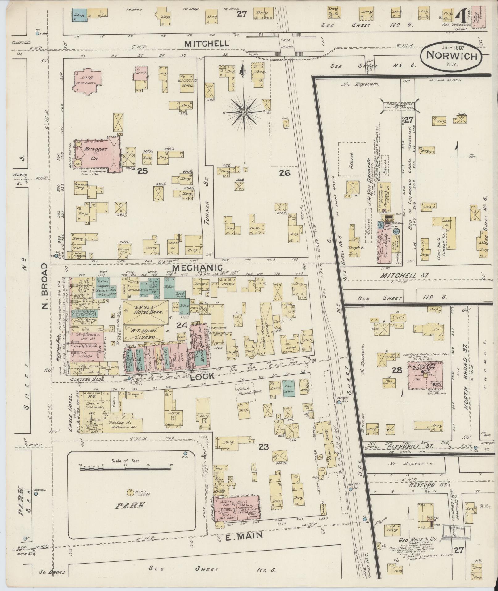 Sanborn Fire Insurance Map from Norwich, Chenango County, New York (1887), Sheet #0004 - Complete Map Set gallery image, historic Sanborn map, vintage wall art, New York New York