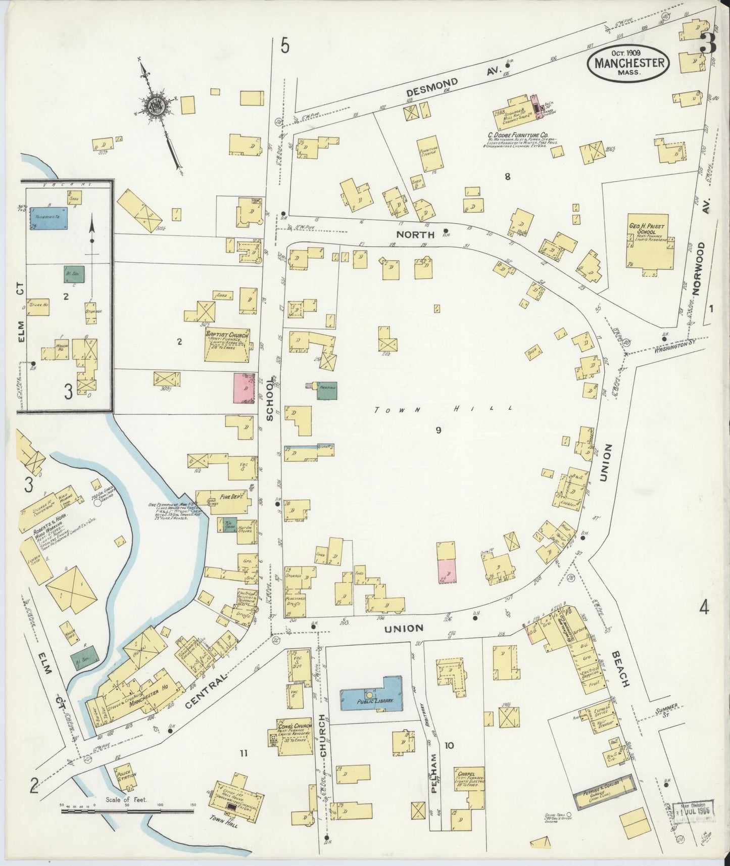 Sanborn Fire Insurance Map from Manchester, Essex County, Massachusetts (1909), Sheet #0003 - Historic Sanborn Fire Insurance Map Print, vintage old map wall art, antique decor, genealogy gift, Massachusetts Massachusetts map
