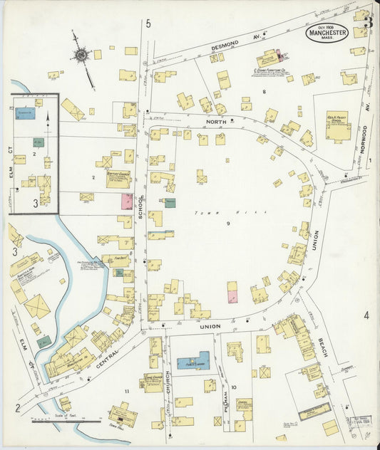 Sanborn Fire Insurance Map from Manchester, Essex County, Massachusetts (1909), Sheet #0003 - Historic Sanborn Fire Insurance Map Print, vintage old map wall art, antique decor, genealogy gift, Massachusetts Massachusetts map