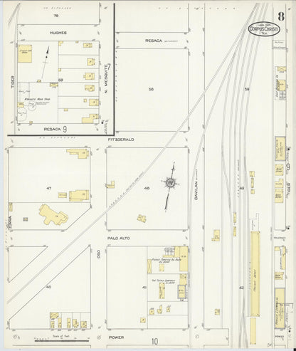 Sanborn Fire Insurance Map from Corpus Christi, Nueces County, Texas (1914), Sheet #0008 - Historic Sanborn Fire Insurance Map Print, vintage old map wall art, antique decor, genealogy gift, Texas Texas map