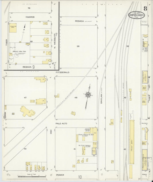 Sanborn Fire Insurance Map from Corpus Christi, Nueces County, Texas (1914), Sheet #0008 - Historic Sanborn Fire Insurance Map Print, vintage old map wall art, antique decor, genealogy gift, Texas Texas map