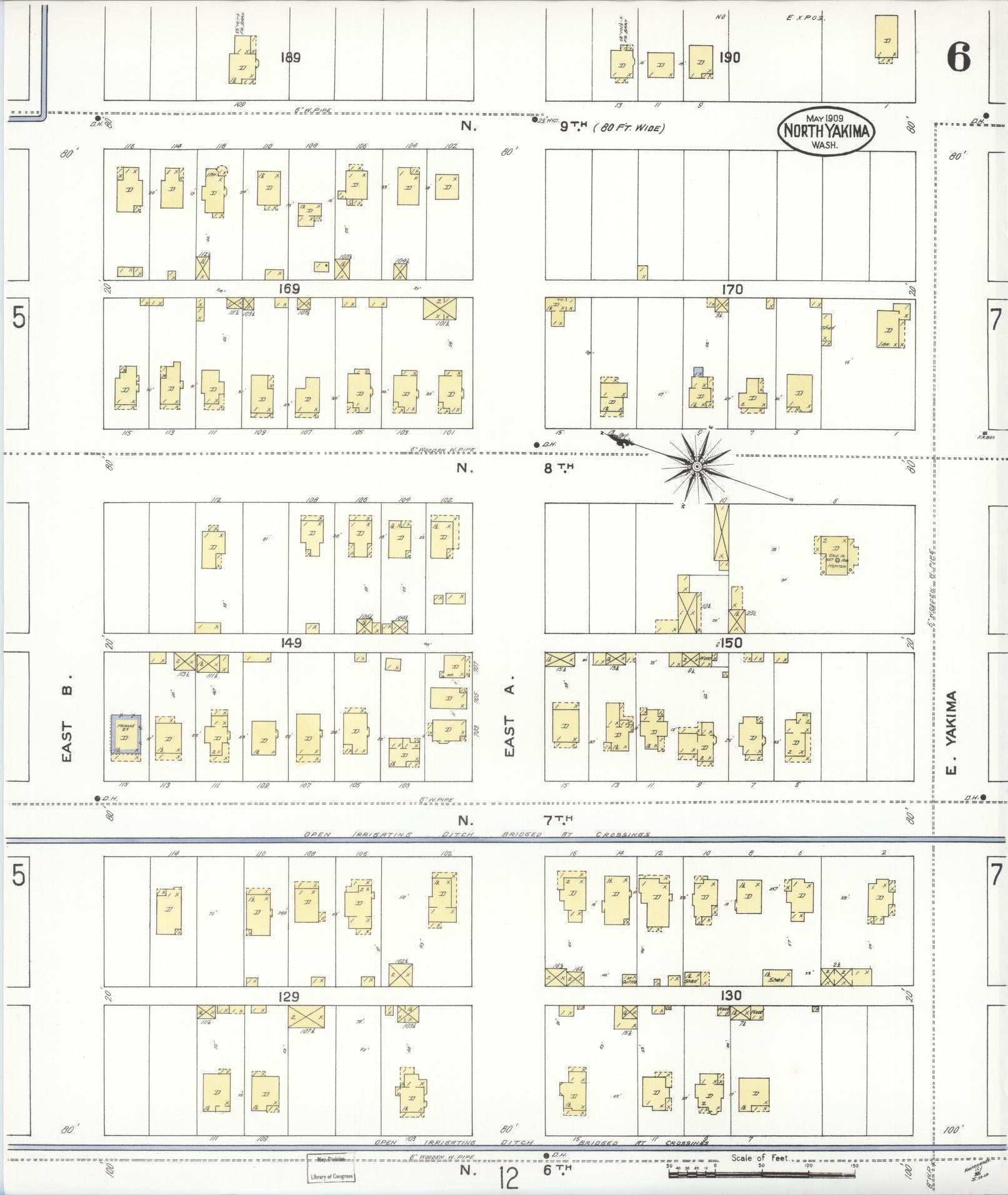 Sanborn Fire Insurance Map from North Yakima, Yakima County, Washington (1909), Sheet #0006 - Complete Map Set gallery image, historic Sanborn map, vintage wall art, Washington Washington