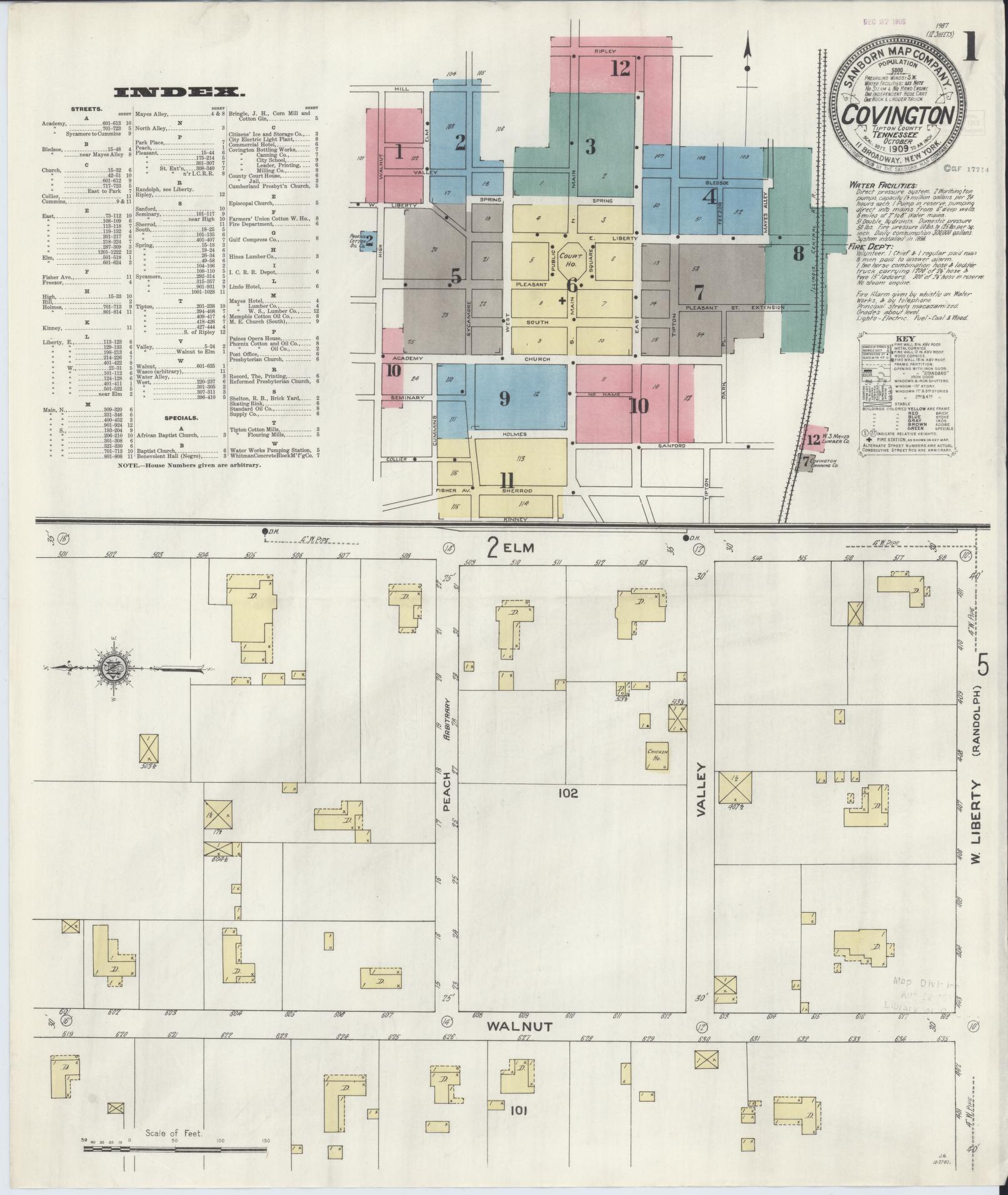 Sanborn Fire Insurance Map from Covington, Tipton County, Tennessee. (1909) – Historic Sanborn Fire Insurance Map Print
