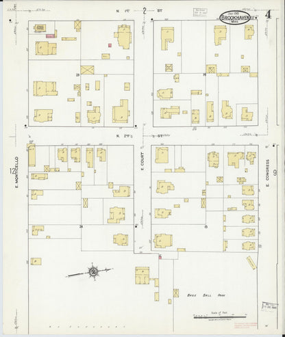 Sanborn Fire Insurance Map from Brookhaven, Lincoln County, Mississippi (1918), Sheet #0004 - Complete Map Set gallery image, historic Sanborn map, vintage wall art, Mississippi Mississippi