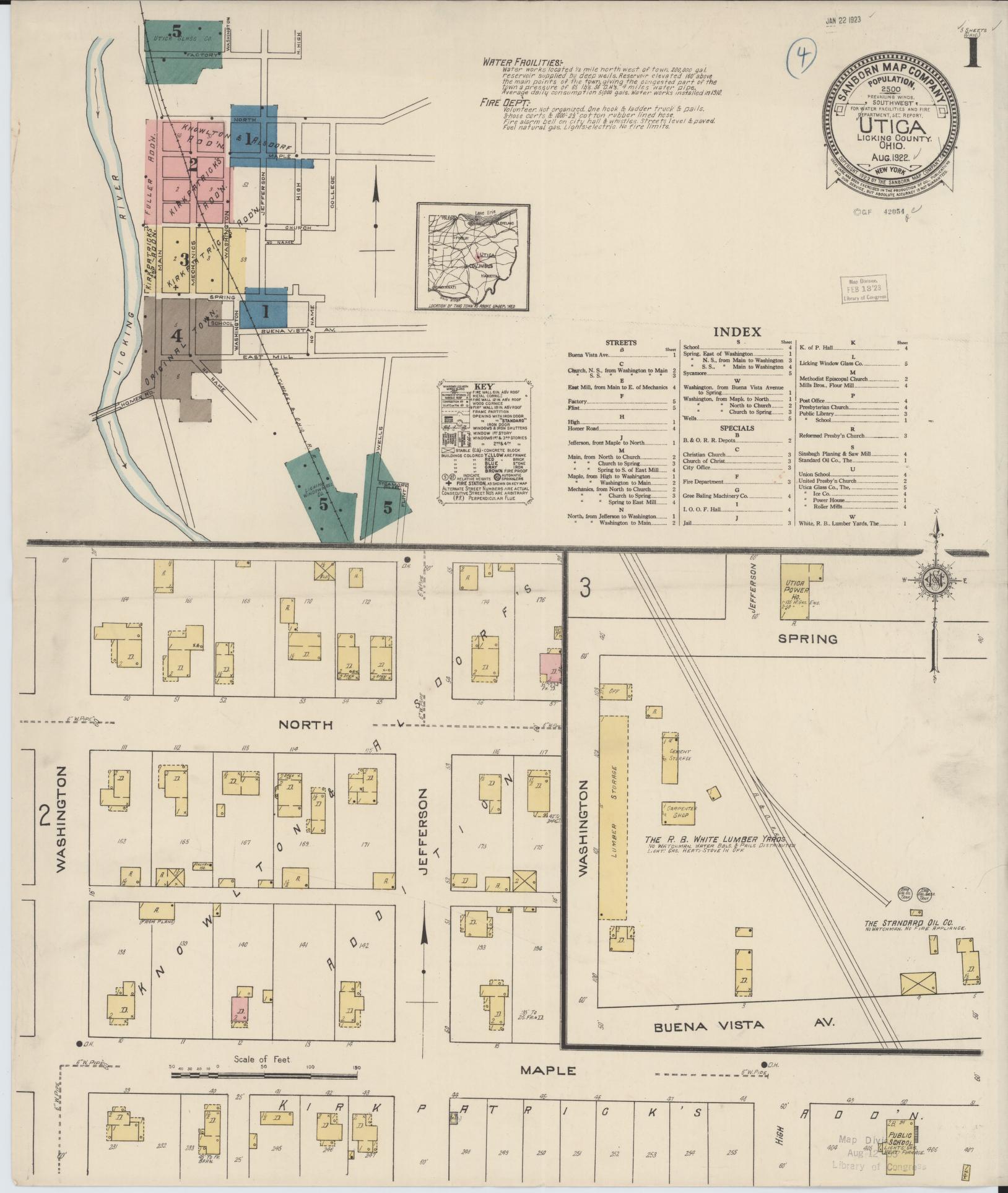 Sanborn Fire Insurance Map from Utica, Licking County, Ohio (1922), Sheet #0001 - Complete Map Set gallery image, historic Sanborn map, vintage wall art, Ohio Ohio