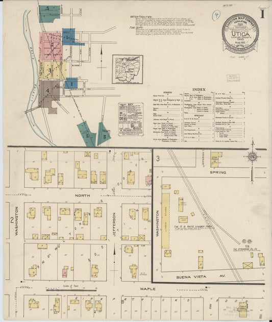 Sanborn Fire Insurance Map from Utica, Licking County, Ohio (1922), Sheet #0001 - Complete Map Set gallery image, historic Sanborn map, vintage wall art, Ohio Ohio