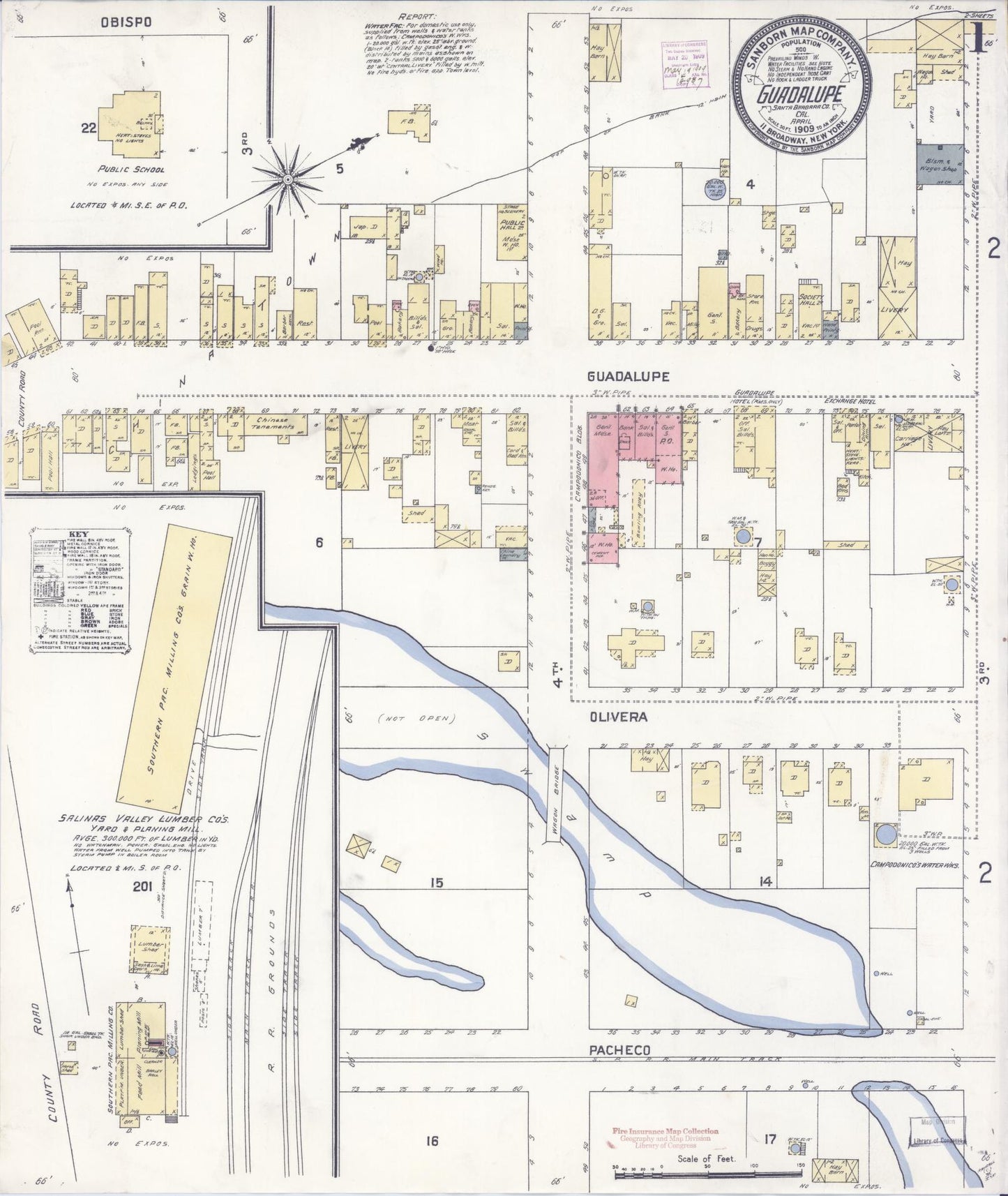 Sanborn Fire Insurance Map from Guadalupe, Santa Barbara County, California (1909), Sheet #0001 - Historic Sanborn Fire Insurance Map Print, vintage old map wall art, antique decor, genealogy gift, California California map