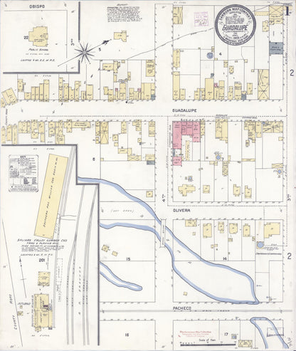 Sanborn Fire Insurance Map from Guadalupe, Santa Barbara County, California (1909), Sheet #0001 - Historic Sanborn Fire Insurance Map Print, vintage old map wall art, antique decor, genealogy gift, California California map