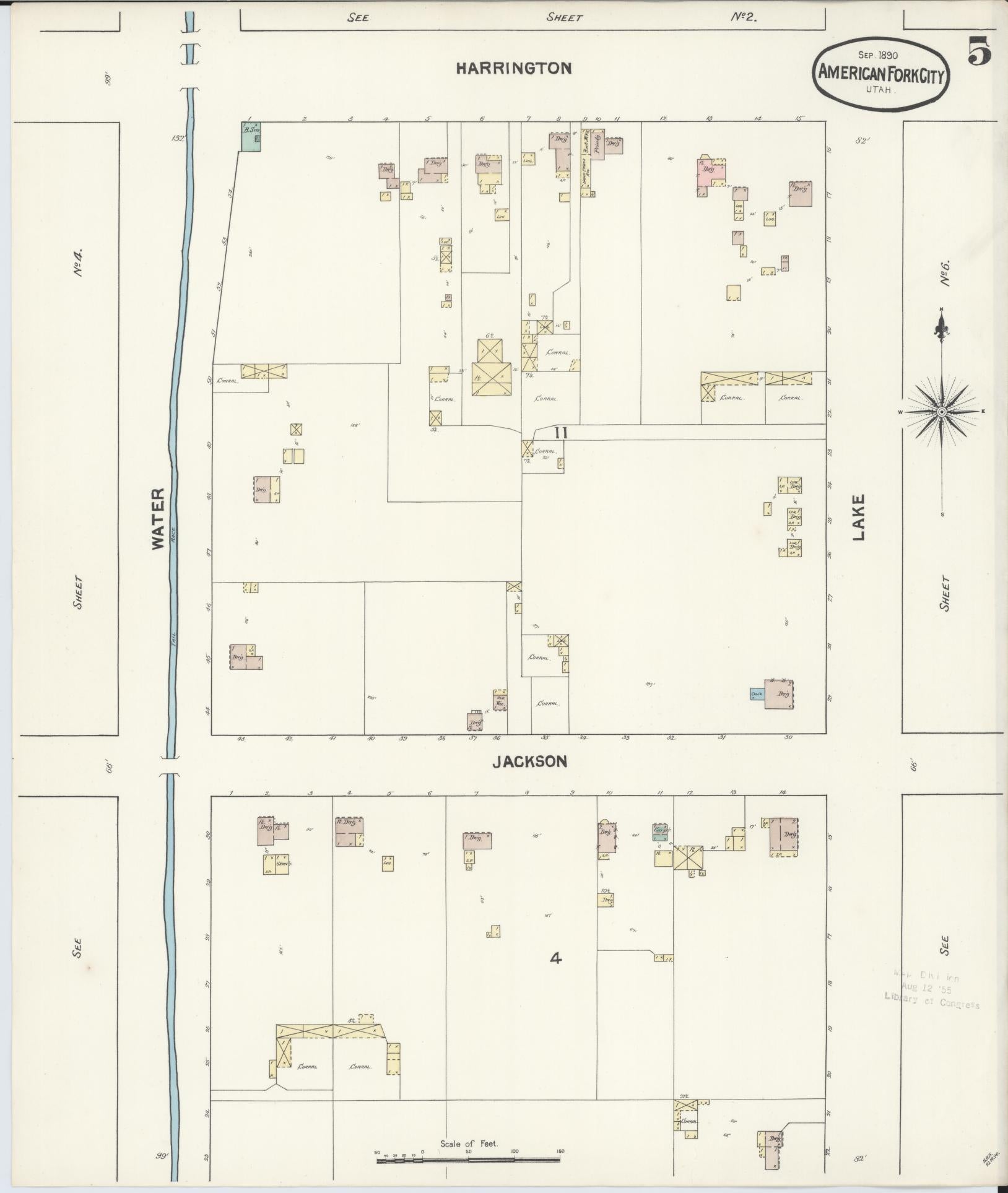 Sanborn Fire Insurance Map from American Fork, Utah County, Utah (1890), Sheet #0005 - Historic Sanborn Fire Insurance Map Print, vintage old map wall art, antique decor, genealogy gift, American Fork Utah map