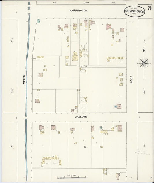 Sanborn Fire Insurance Map from American Fork, Utah County, Utah (1890), Sheet #0005 - Historic Sanborn Fire Insurance Map Print, vintage old map wall art, antique decor, genealogy gift, American Fork Utah map
