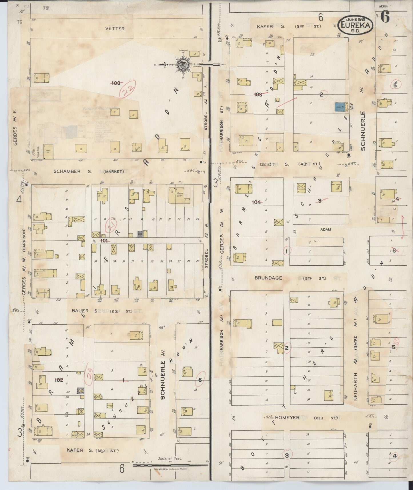 Sanborn Fire Insurance Map from Eureka, McPherson County, South Dakota (1939), Sheet #0006 - Complete Map Set gallery image, historic Sanborn map, vintage wall art, South Dakota South Dakota