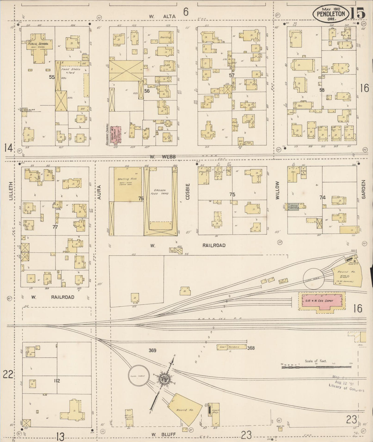 Sanborn Fire Insurance Map from Pendleton, Umatilla County, Oregon (1910), Sheet #0015 - Historic Sanborn Fire Insurance Map Print, vintage old map wall art, antique decor, genealogy gift, Oregon Oregon map