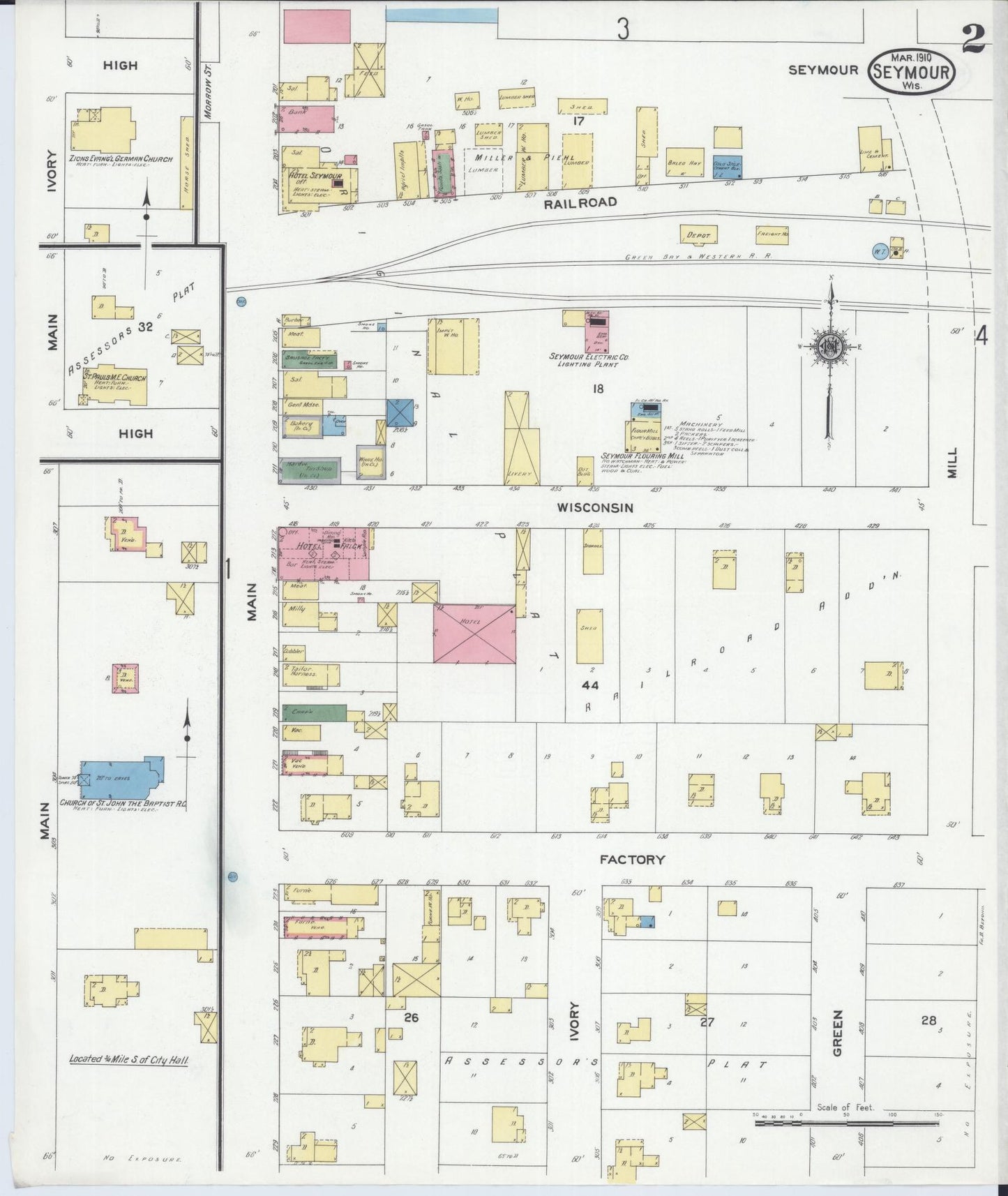Sanborn Fire Insurance Map from Seymour, Outagamie County, Wisconsin (1910), Sheet #0002 - Complete Map Set gallery image, historic Sanborn map, vintage wall art, Wisconsin Wisconsin
