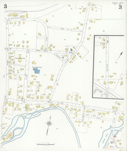 Sanborn Fire Insurance Map from Medway, Norfolk County, Massachusetts (1933), Sheet #0003 - Historic Sanborn Fire Insurance Map Print, vintage old map wall art, antique decor, genealogy gift, Massachusetts Massachusetts map
