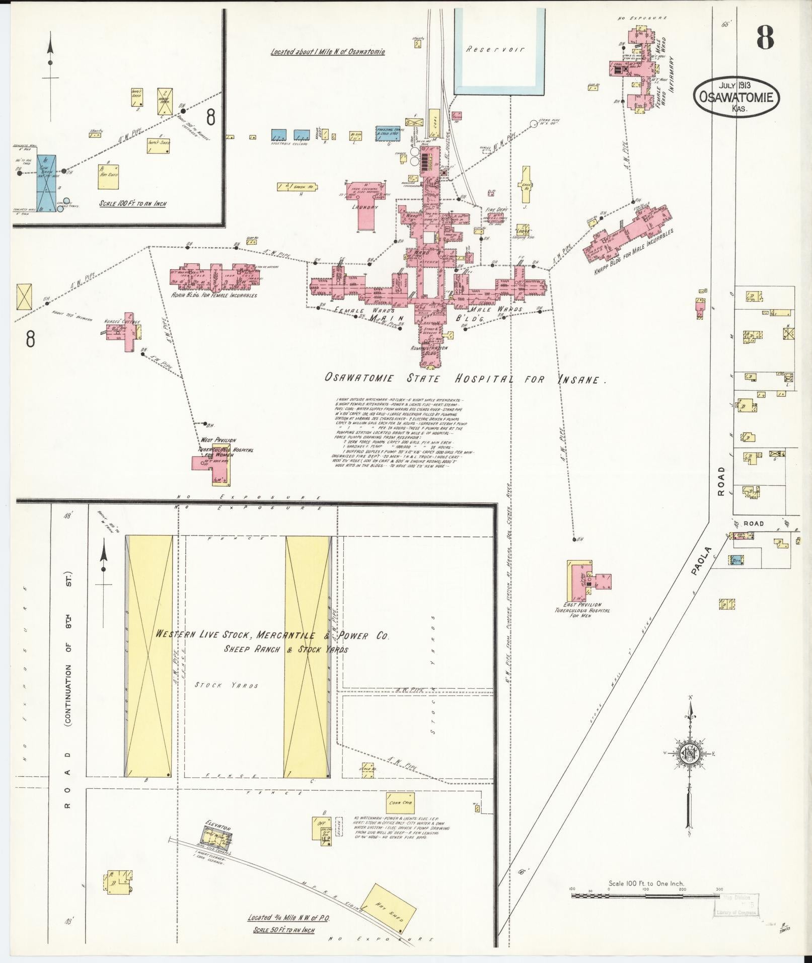 Sanborn Fire Insurance Map from Osawatomie, Miami County, Kansas (1913), Sheet #0008 - Historic Sanborn Fire Insurance Map Print, vintage old map wall art, antique decor, genealogy gift, Kansas Kansas map