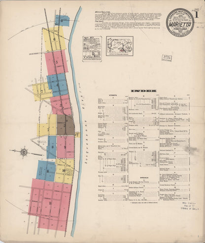 Sanborn Fire Insurance Map from Marietta, Lancaster County, Pennsylvania (1922), Sheet #0001 - Historic Sanborn Fire Insurance Map Print, vintage old map wall art, antique decor, genealogy gift, Pennsylvania Pennsylvania map