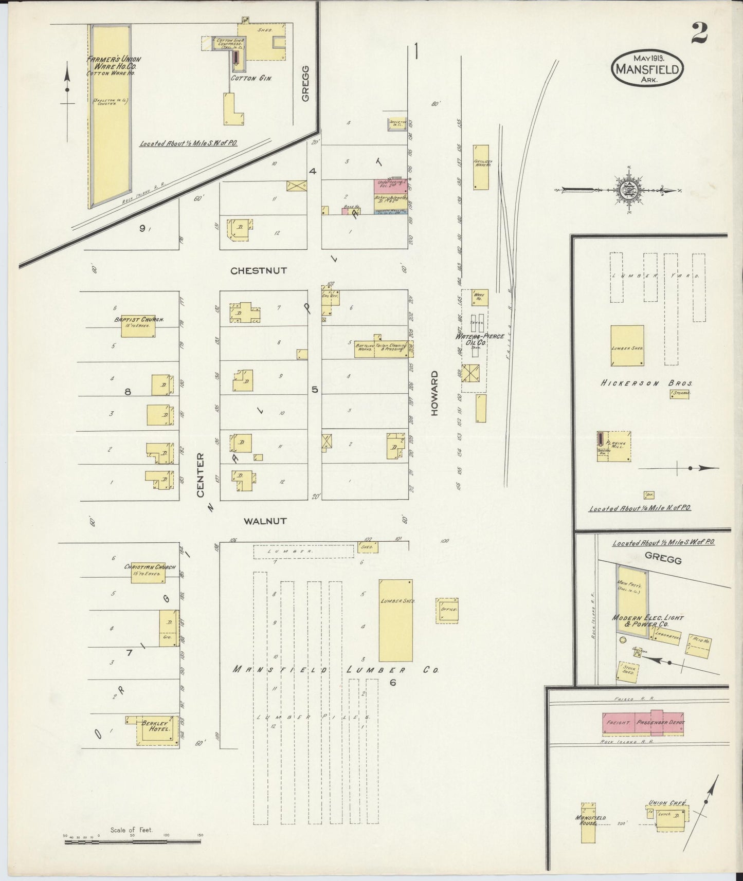 Sanborn Fire Insurance Map from Mansfield, Sebastian And Scott Counties, Arkansas (1913), Sheet #0002 - Complete Map Set gallery image, historic Sanborn map, vintage wall art, Arkansas Arkansas