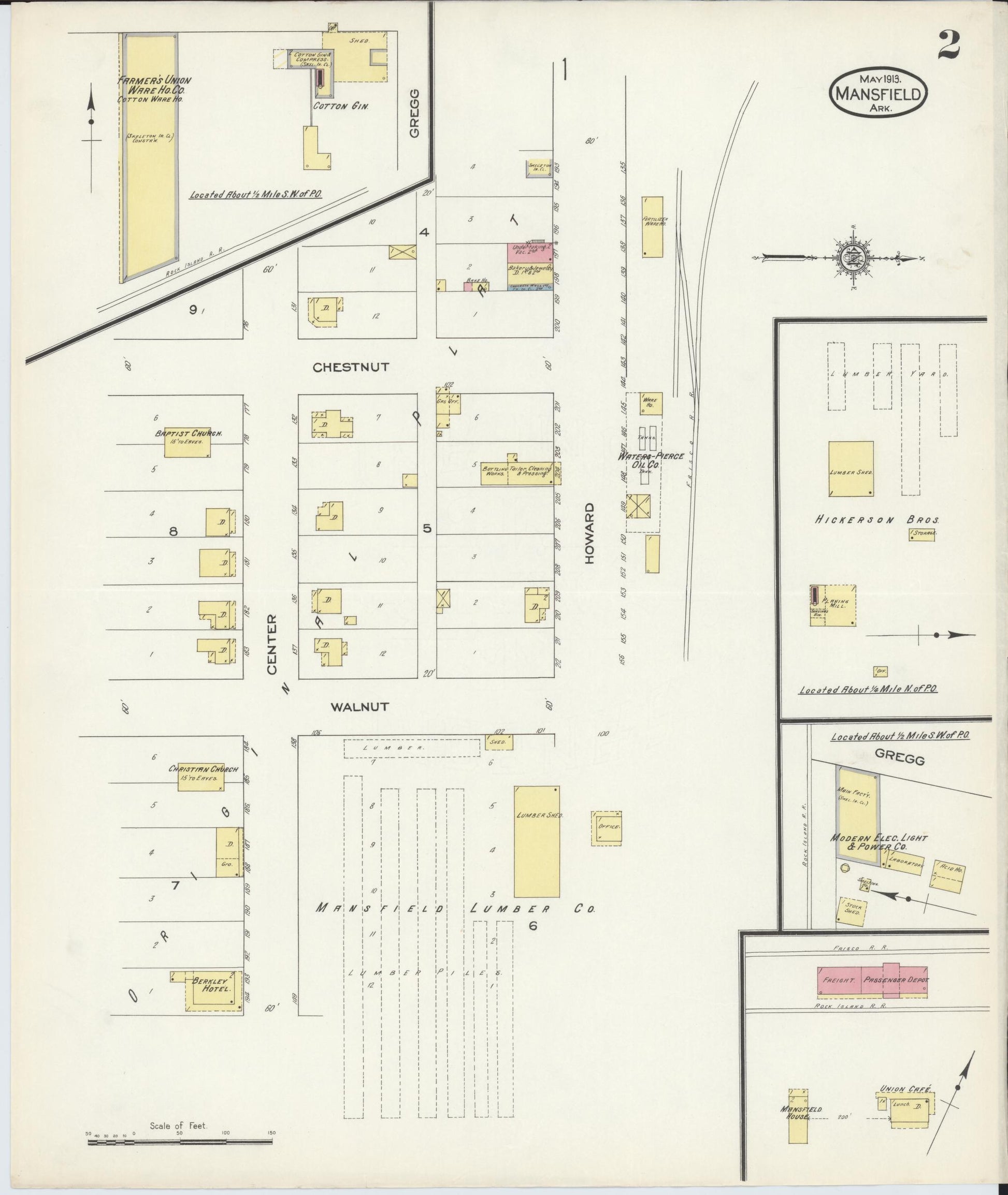 Sanborn Fire Insurance Map from Mansfield, Sebastian And Scott Counties, Arkansas (1913), Sheet #0002 - Complete Map Set gallery image, historic Sanborn map, vintage wall art, Arkansas Arkansas