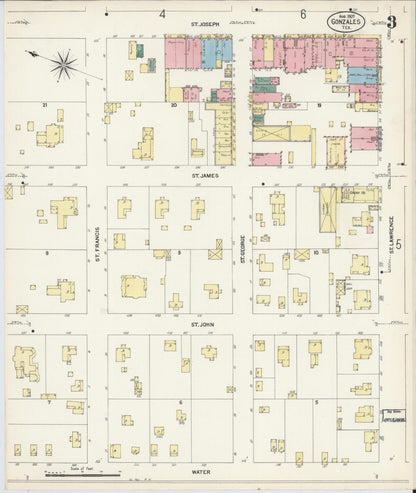 Sanborn Fire Insurance Map from Gonzales, Gonzales County, Texas (1907), Sheet #0003 - Complete Map Set gallery image, historic Sanborn map, vintage wall art, Texas Texas