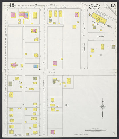 Sanborn Fire Insurance Map from Tempe, Maricopa County, Arizona (1927), Sheet #0012 - Complete Map Set gallery image, historic Sanborn map, vintage wall art, Arizona Arizona