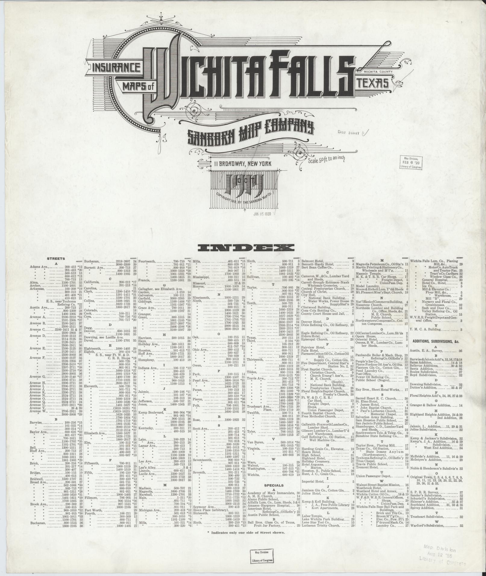 Sanborn Fire Insurance Map from Wichita Falls, Wichita County, Texas. (1919) – Historic Sanborn Fire Insurance Map Print