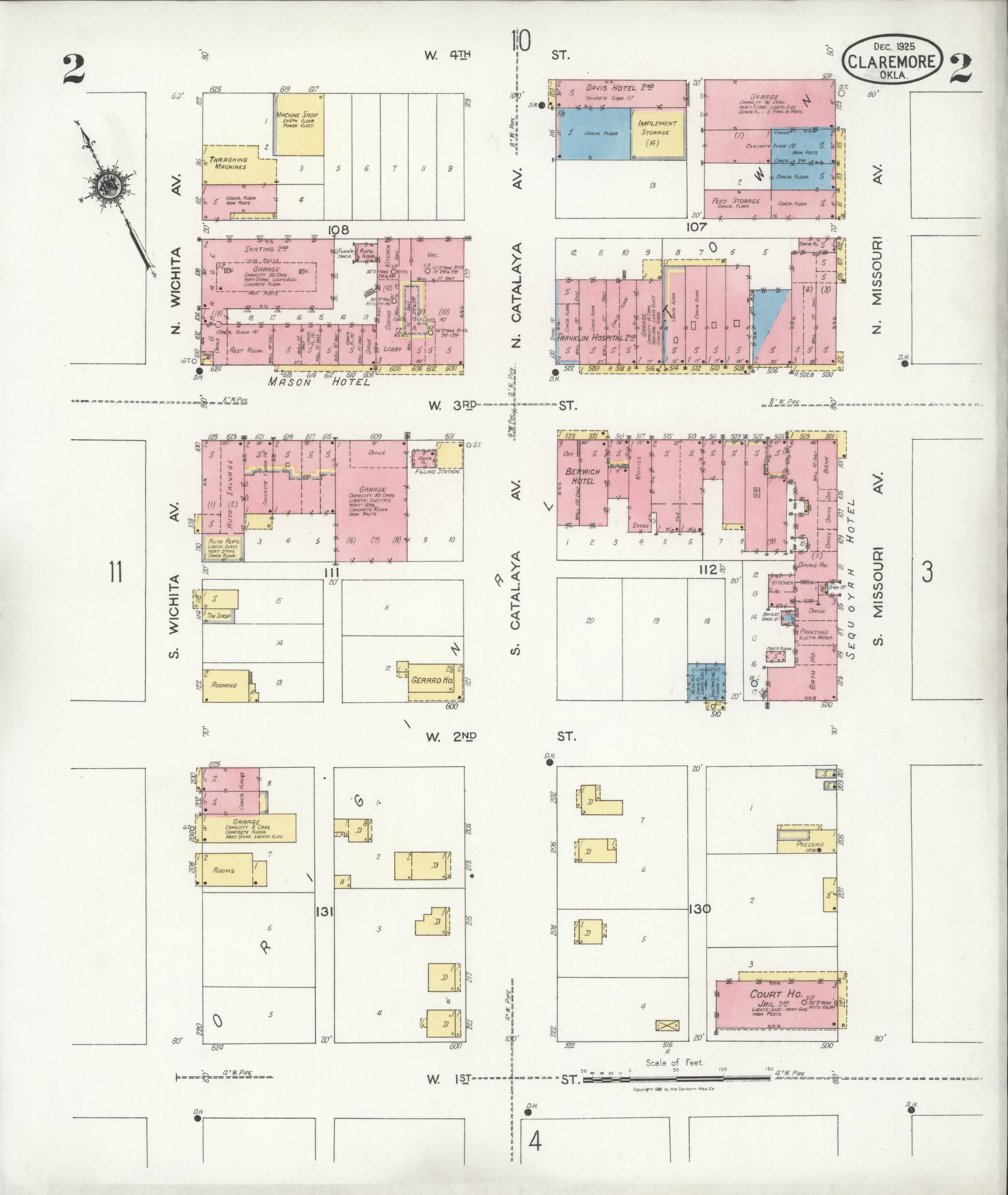 Sanborn Fire Insurance Map from Claremore, Rogers County, Oklahoma (1925), Sheet #0002 - Complete Map Set gallery image, historic Sanborn map, vintage wall art, Oklahoma Oklahoma