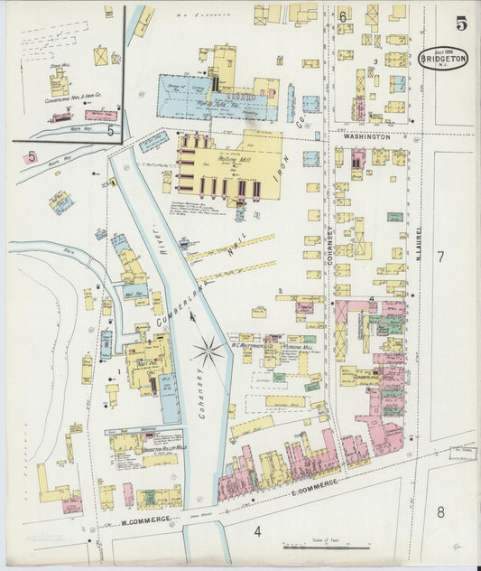 Sanborn Fire Insurance Map from Bridgeton, Cumberland County, New Jersey (1896), Sheet #0005 - Historic Sanborn Fire Insurance Map Print, vintage old map wall art, antique decor, genealogy gift, New Jersey New Jersey map