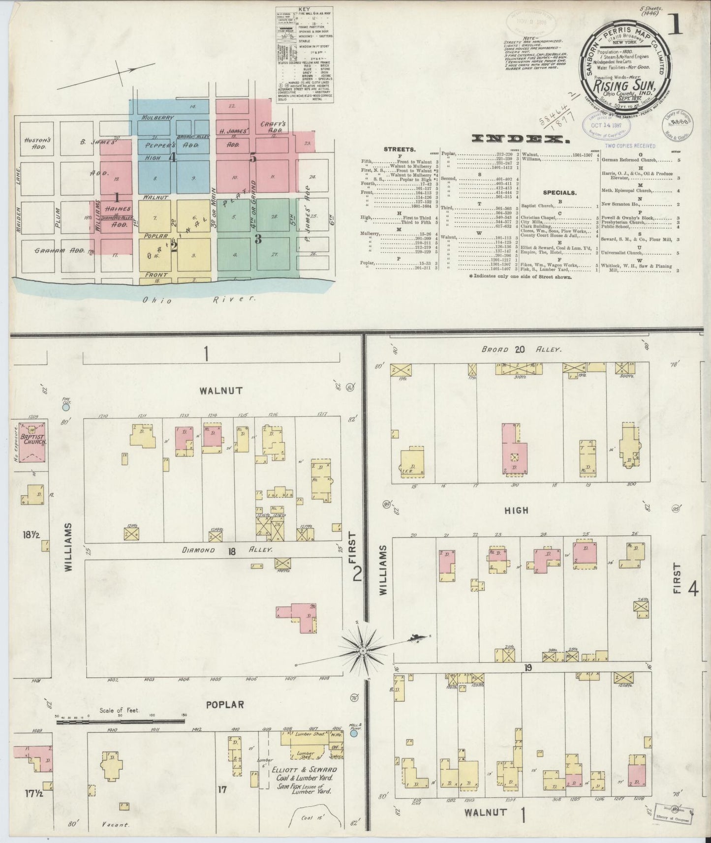 Sanborn Fire Insurance Map from Rising Sun, Ohio County, Indiana (1897), Sheet #0001 - Complete Map Set gallery image, historic Sanborn map, vintage wall art, Indiana Indiana