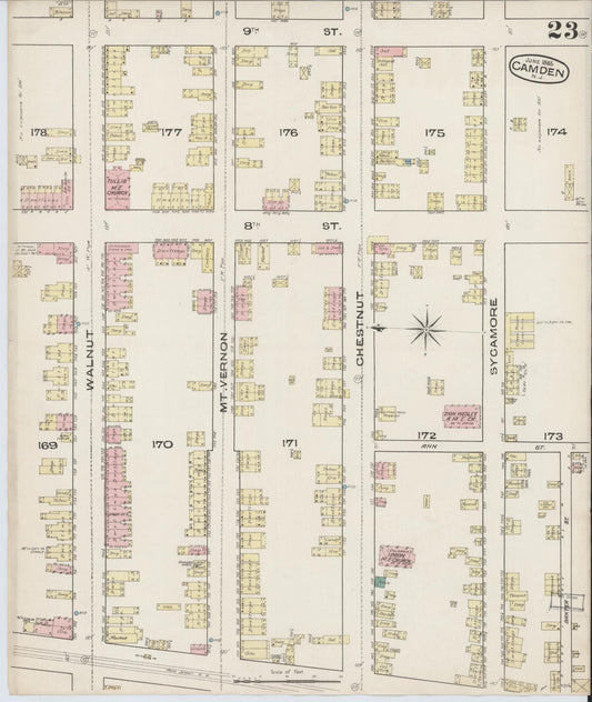 Sanborn Fire Insurance Map from Camden, Camden County, New Jersey (1885), Sheet #0023 - Historic Sanborn Fire Insurance Map Print, vintage old map wall art, antique decor, genealogy gift, New Jersey New Jersey map