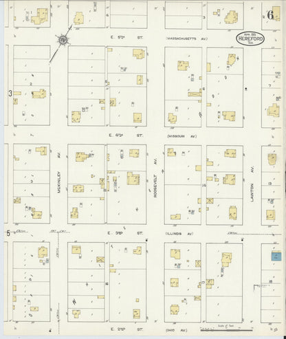 Sanborn Fire Insurance Map from Hereford, Deaf Smith County, Texas (1913), Sheet #0006 - Historic Sanborn Fire Insurance Map Print, vintage old map wall art, antique decor, genealogy gift, Texas Texas map