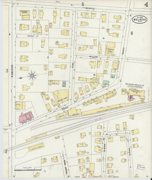 Sanborn Fire Insurance Map from Melrose, Middlesex County, Massachusetts (1897), Sheet #0004 - Historic Sanborn Fire Insurance Map Print, vintage old map wall art, antique decor, genealogy gift, Massachusetts Massachusetts map