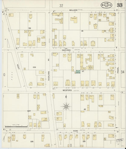 Sanborn Fire Insurance Map from Malden, Middlesex County, Massachusetts (1897), Sheet #0033 - Historic Sanborn Fire Insurance Map Print, vintage old map wall art, antique decor, genealogy gift, Massachusetts Massachusetts map