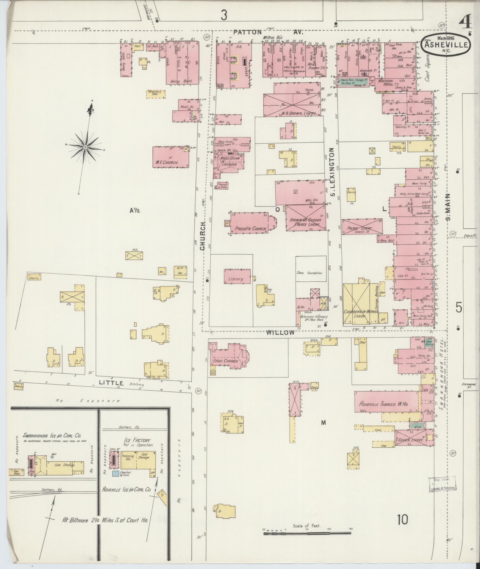 Sanborn Fire Insurance Map from Asheville, Buncombe County, North Carolina (1896), Sheet #0004 - Historic Sanborn Fire Insurance Map Print, vintage old map wall art, antique decor, genealogy gift, North Carolina North Carolina map