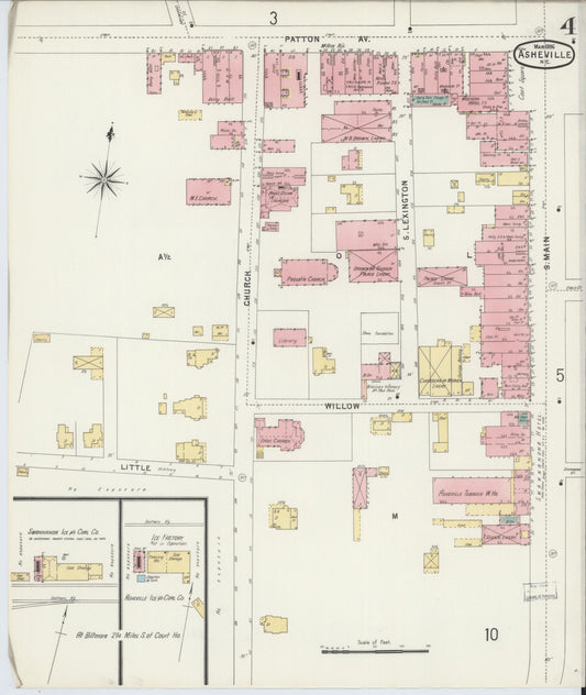 Sanborn Fire Insurance Map from Asheville, Buncombe County, North Carolina (1896), Sheet #0004 - Historic Sanborn Fire Insurance Map Print, vintage old map wall art, antique decor, genealogy gift, North Carolina North Carolina map